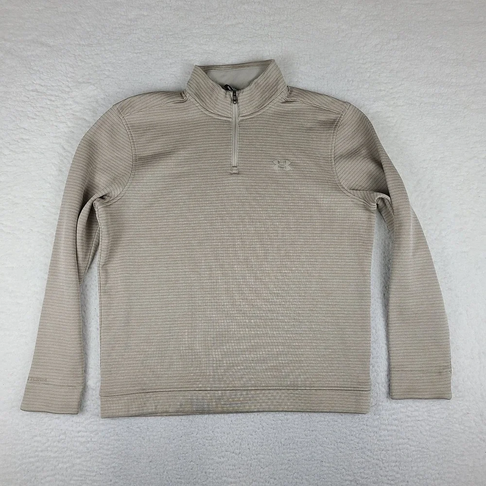 Under Armour Sweater Mens Large Beige Striped Performance Storm Tech Golf